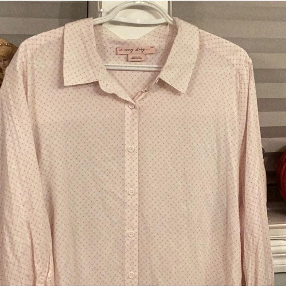 PENNINGTONS White And Pink Pattern Button Front Shirt